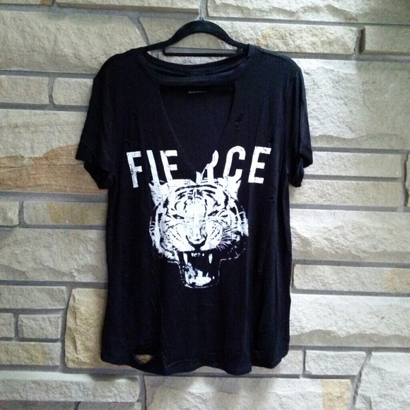 Forever 21 Tops - Black fierce tiger slashed choker cut out tee